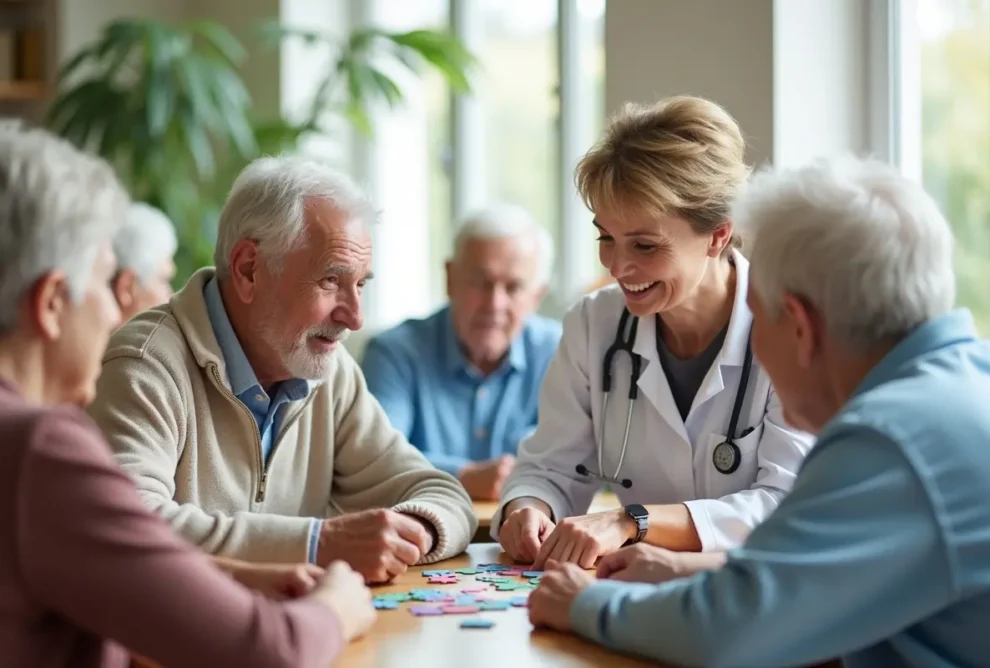 caregiver supporting seniors with behavioral and intellectual wellness programs