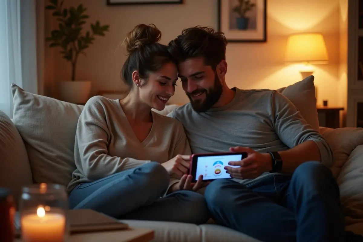 couple exploring technology driven intimacy with app controlled devices