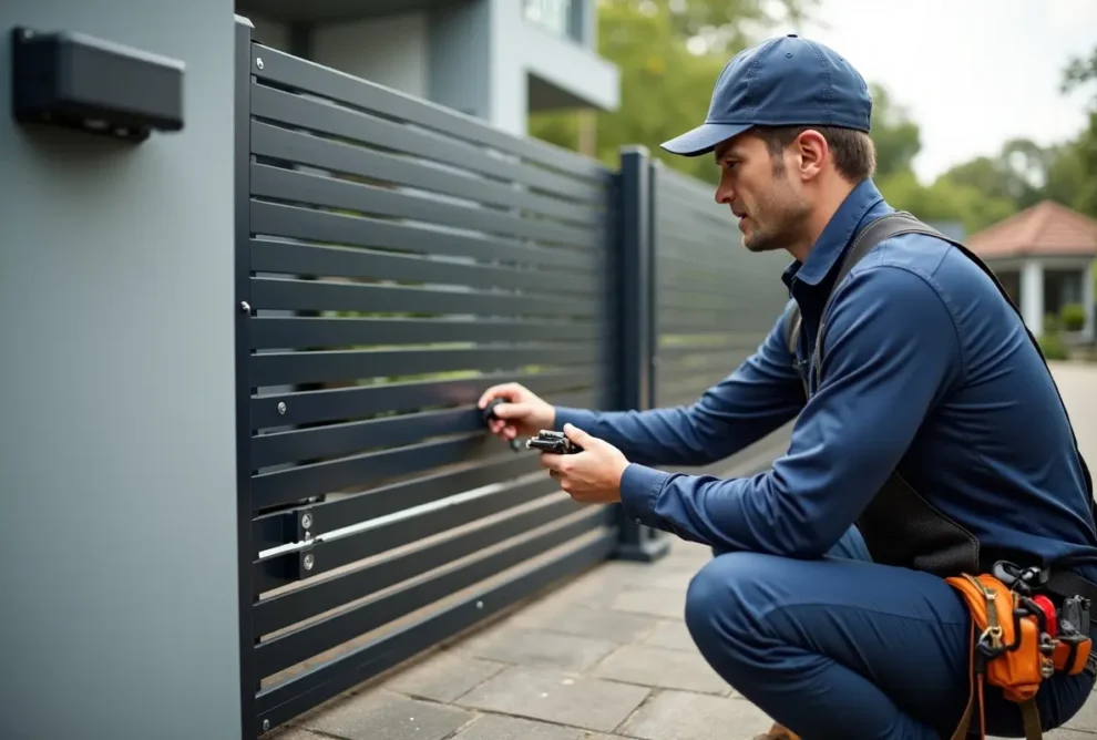 technician installing automatic gate system to enhance property safety and convenience