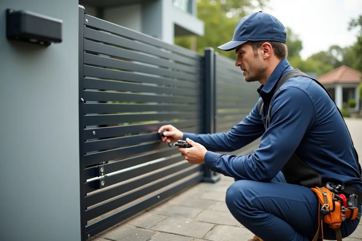 technician installing automatic gate system to enhance property safety and convenience