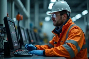 technician using acoustic camera to detect and visualize sound sources