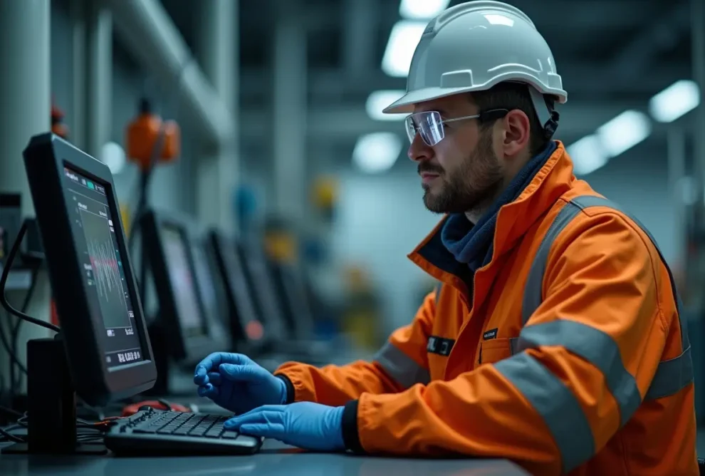 technician using acoustic camera to detect and visualize sound sources