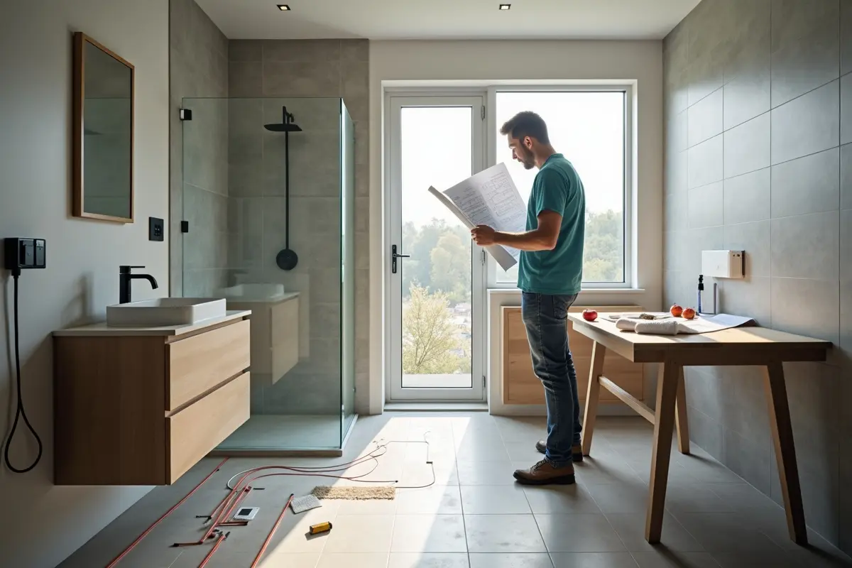 homeowner planning bathroom renovation with important heating decisions
