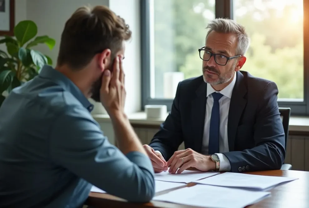 injured client working with lawyer to reduce overwhelming legal stress