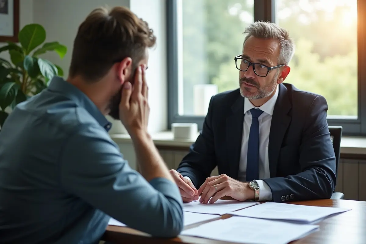 injured client working with lawyer to reduce overwhelming legal stress