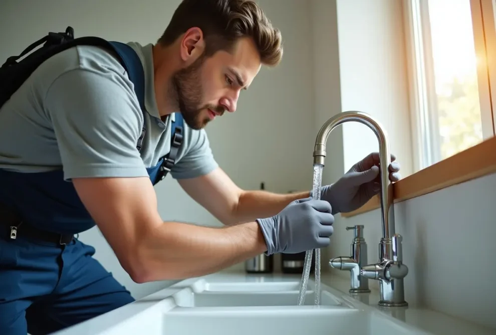 homeowner installing water filtration system for cleaner safer drinking water