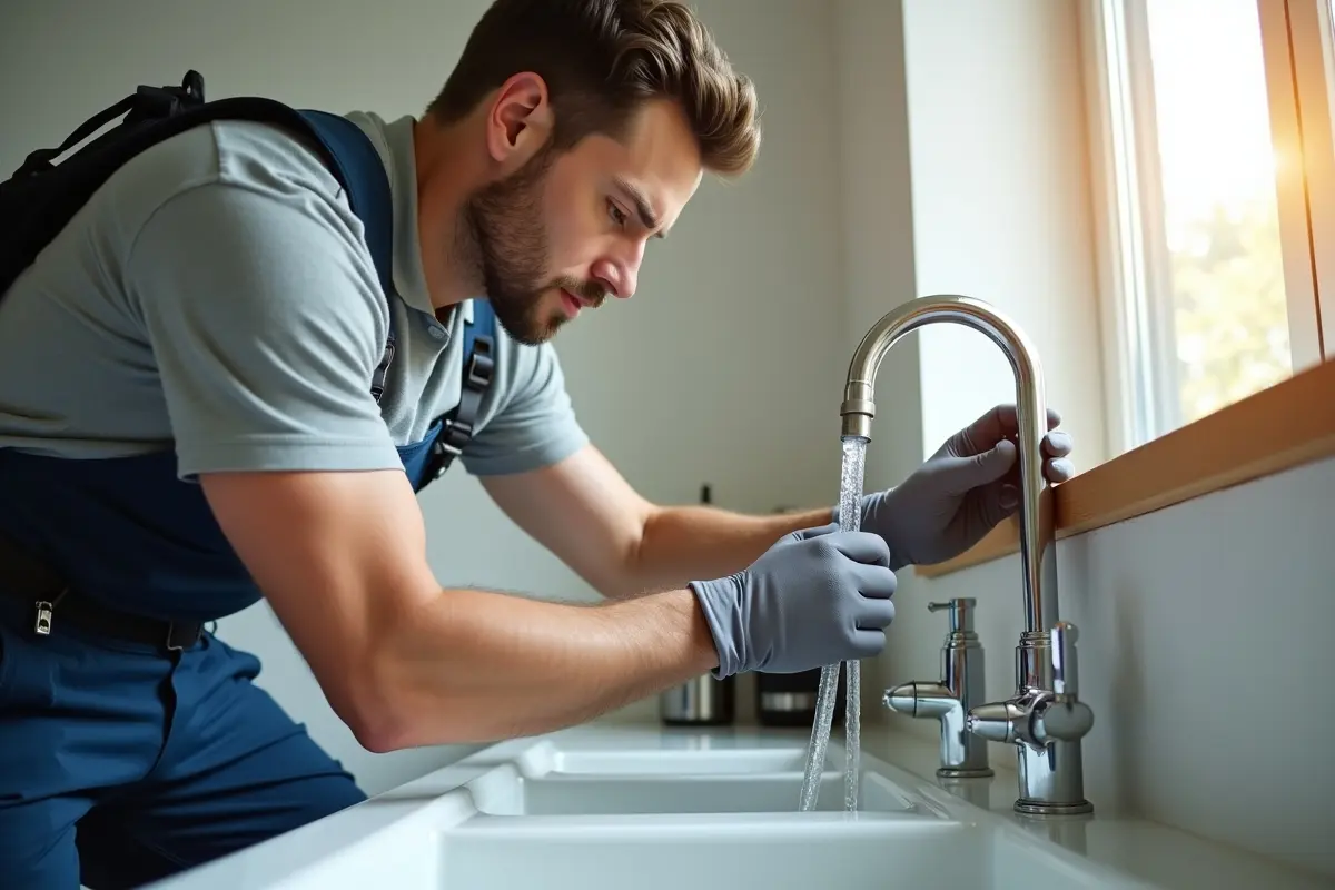 homeowner installing water filtration system for cleaner safer drinking water