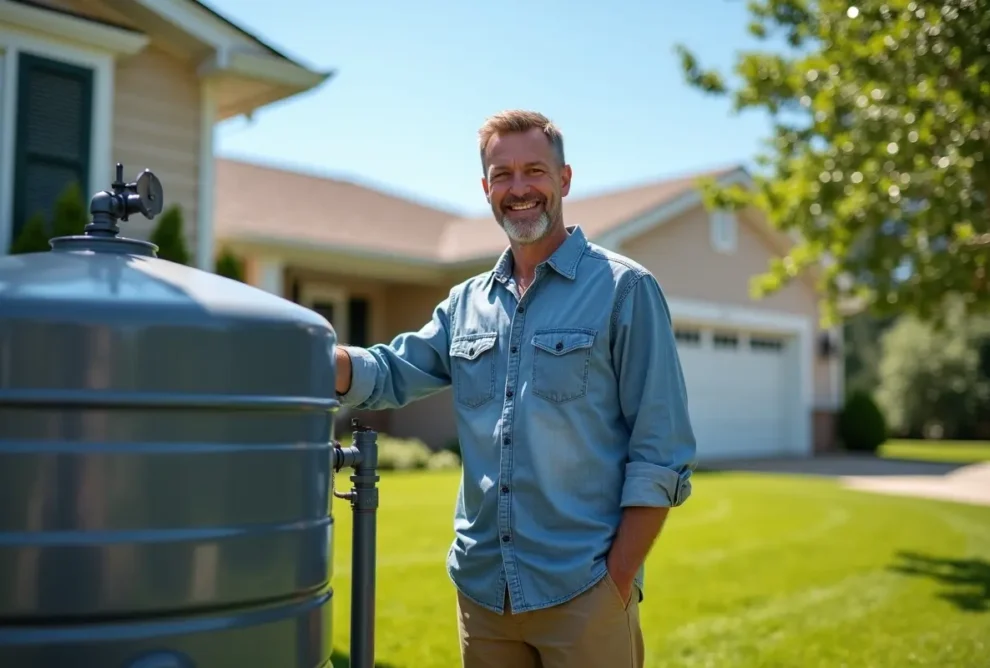 homeowner enjoying benefits of owning private water well system