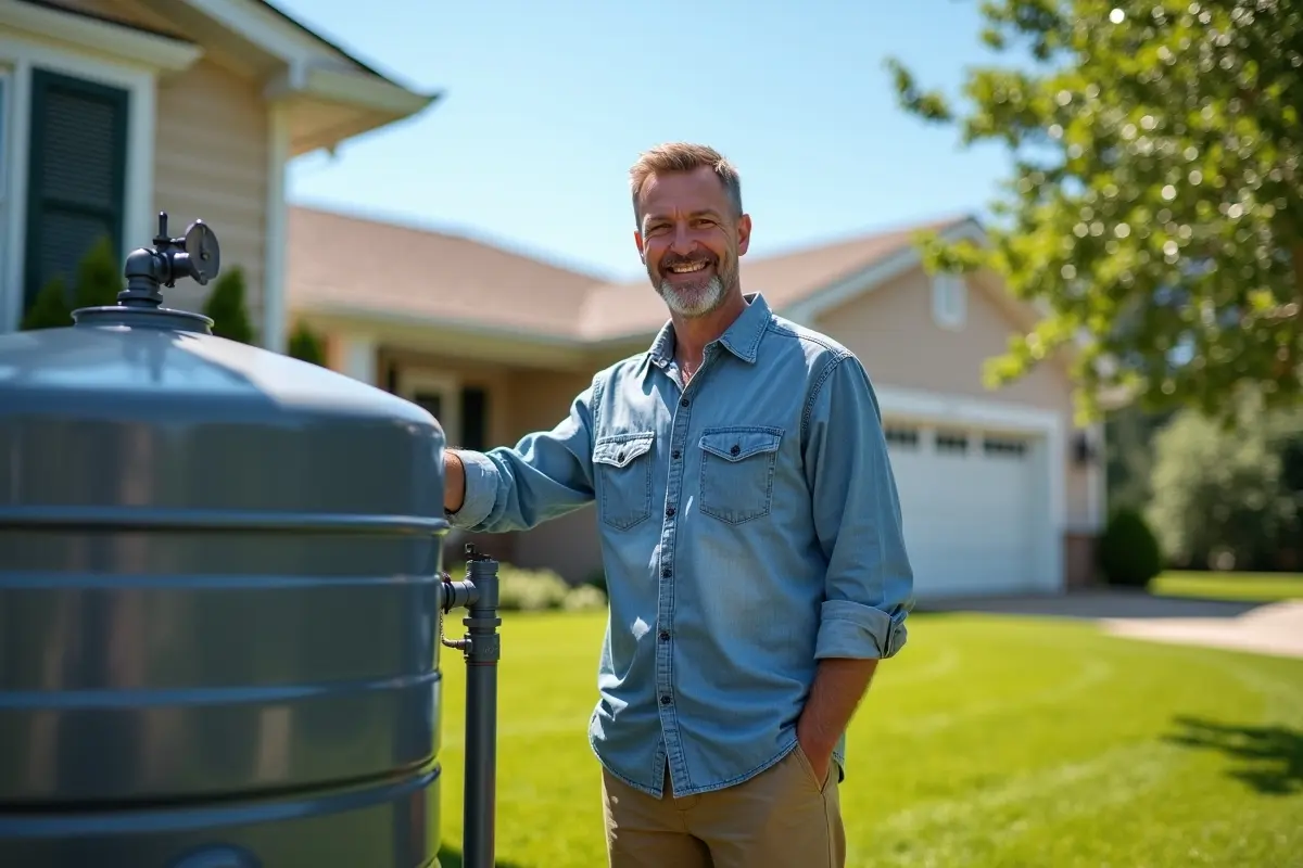 homeowner enjoying benefits of owning private water well system