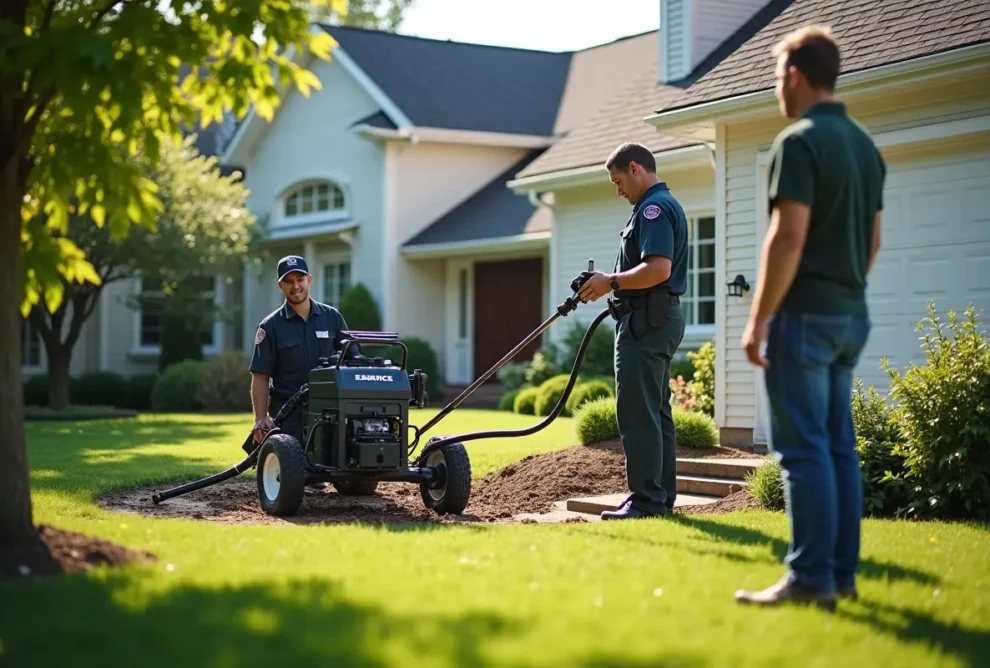 homeowner using professional septic cleaning services for system maintenance